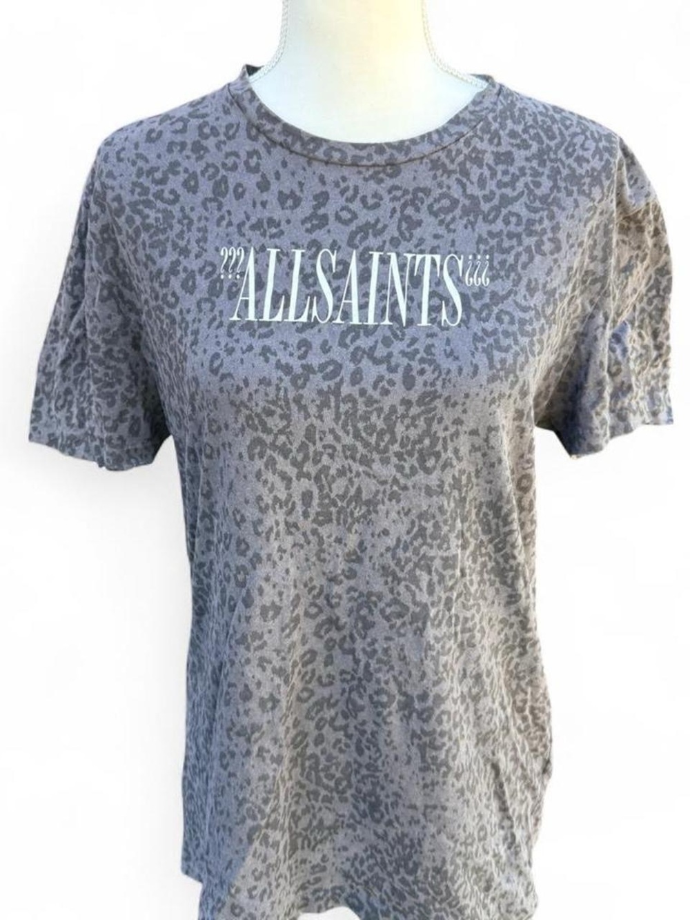 All Saints Grey Leopard-Print Logo Tee